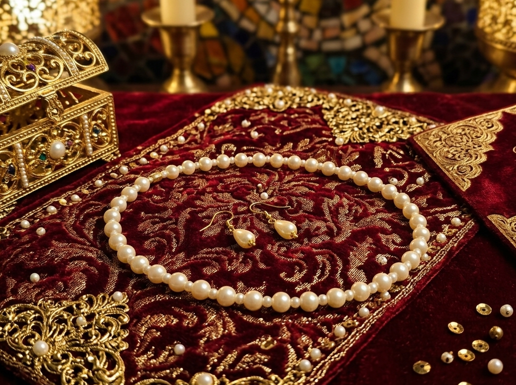 পার্ল নেকলেস এবং ম্যাচিং কানের দুল!(ফ্রি)