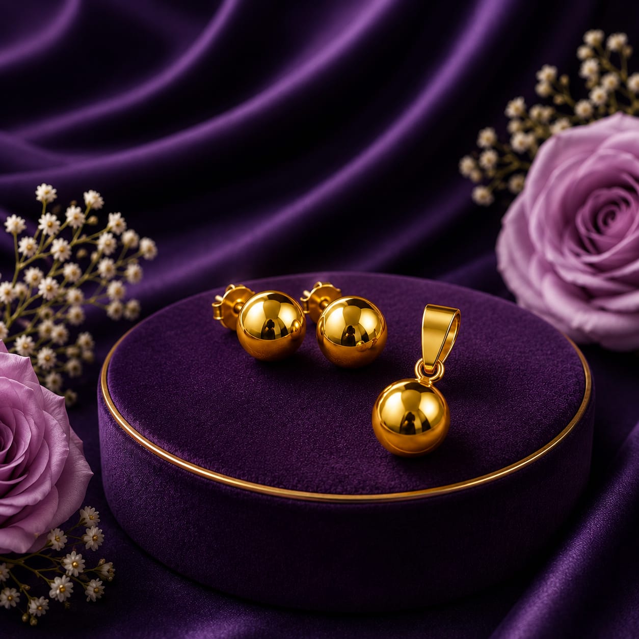 Premium Gold Plated কানের টপ, লকেট ও চেন সেট